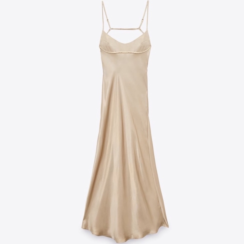 Zara Beige Satin Slip Dress